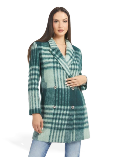 Jakna GUESS Wool Blend Check Turkizna | W3BL74WFVO0
