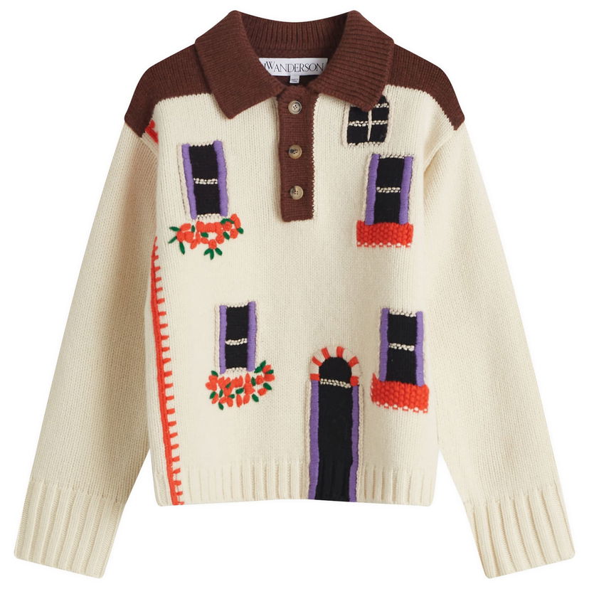 Pleteni pulover JW Anderson House Polo Knit Jumper Bela | KW1405-YN0413-130