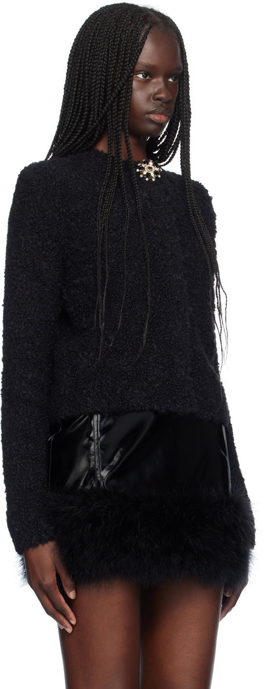 Pleteni pulover Blumarine Blumarine Alpaca Brooch Cardigan With Feather Trim Črna | A444M120A, 1