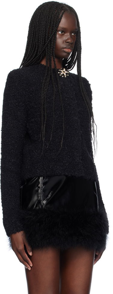 Pleteni pulover Blumarine Blumarine Alpaca Brooch Cardigan With Feather Trim Črna | A444M120A, 1