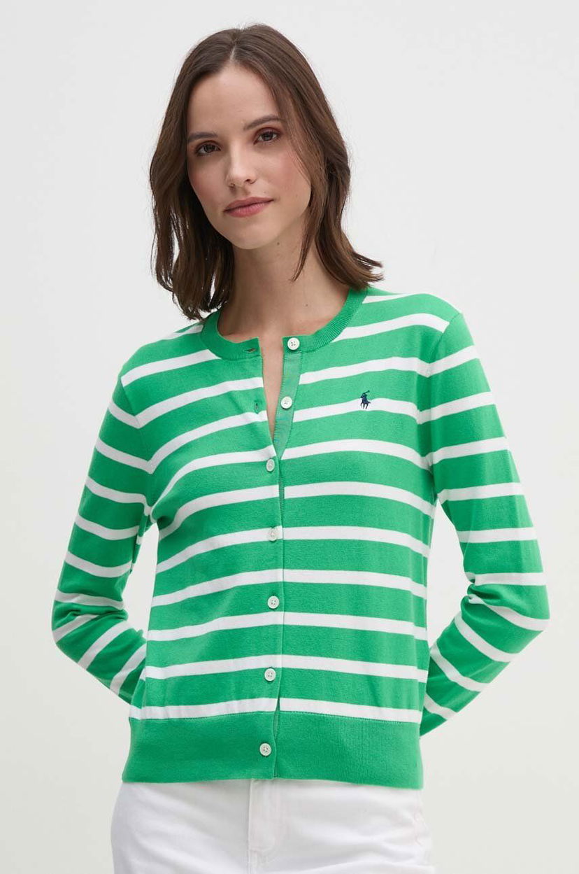 Pleteni pulover Polo by Ralph Lauren Striped Lightweight Cardigan Zelena | 211891885