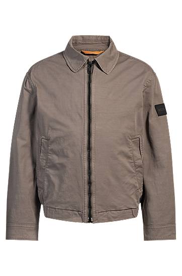 Jakna BOSS Relaxed-Fit Stretch-Cotton Twill Jacket Siva | 50537107