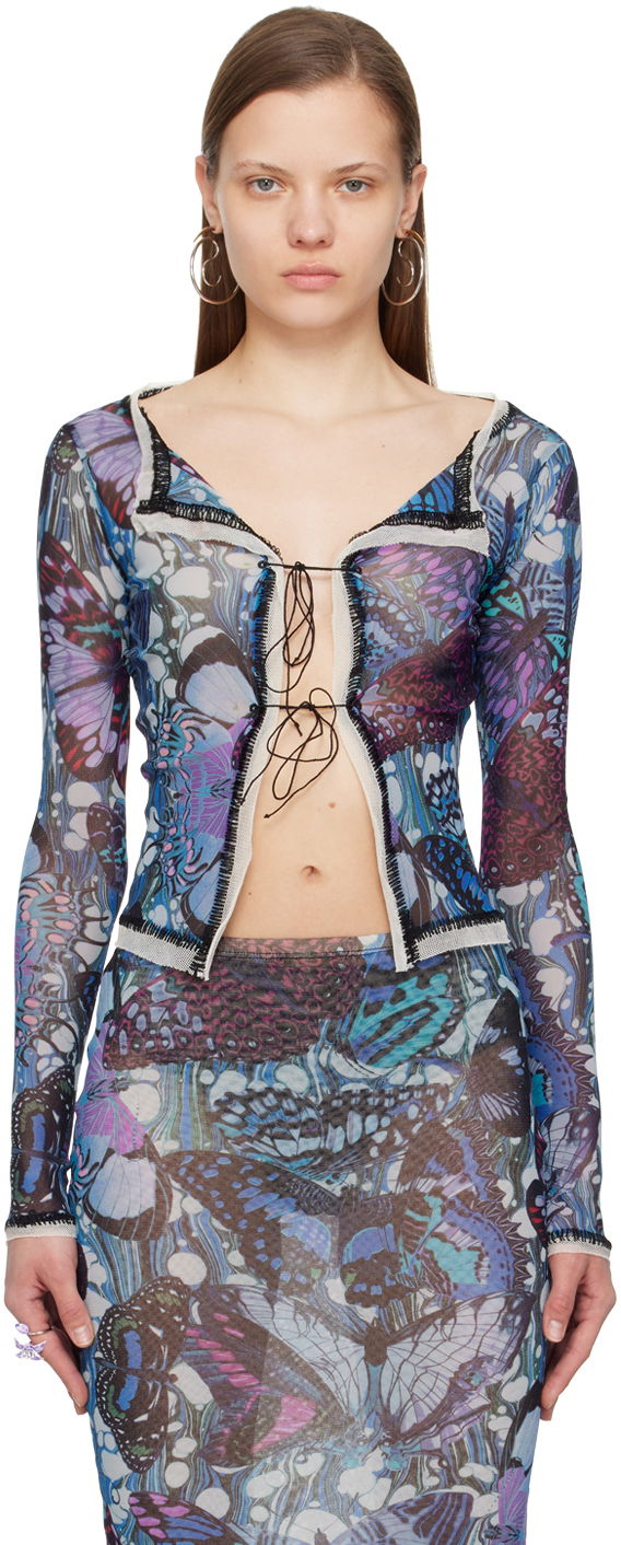 Majica brez rokavov Jean Paul Gaultier Gaultier Butterfly Print Tie Cardigan Modra | 24/25-F-CD006-T545-5090