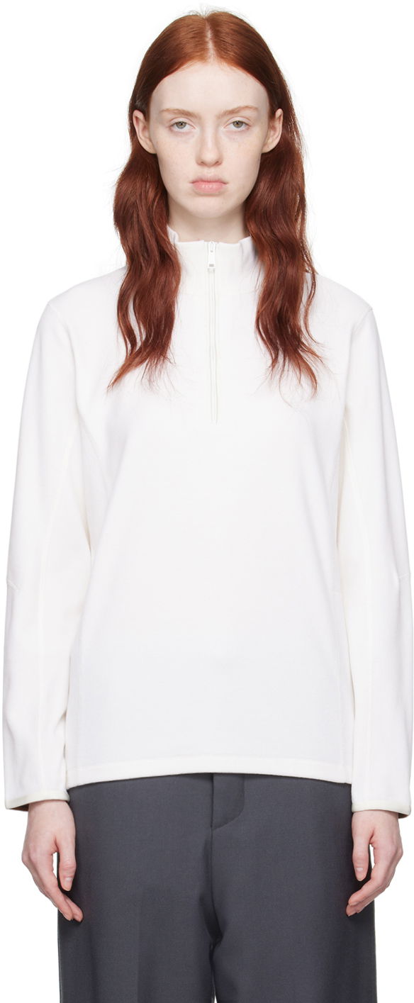 Pleteni pulover ZEGNA Quarter-Zip Long Sleeve Sweater Bela | UC545A6-CCT870, 0