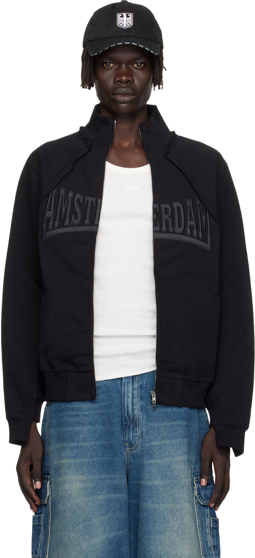 Pulover VETEMENTS VETEMENTS 'Amsterdam' Patched Zip-Up Sweatshirt Črna | UH76ZU760BB