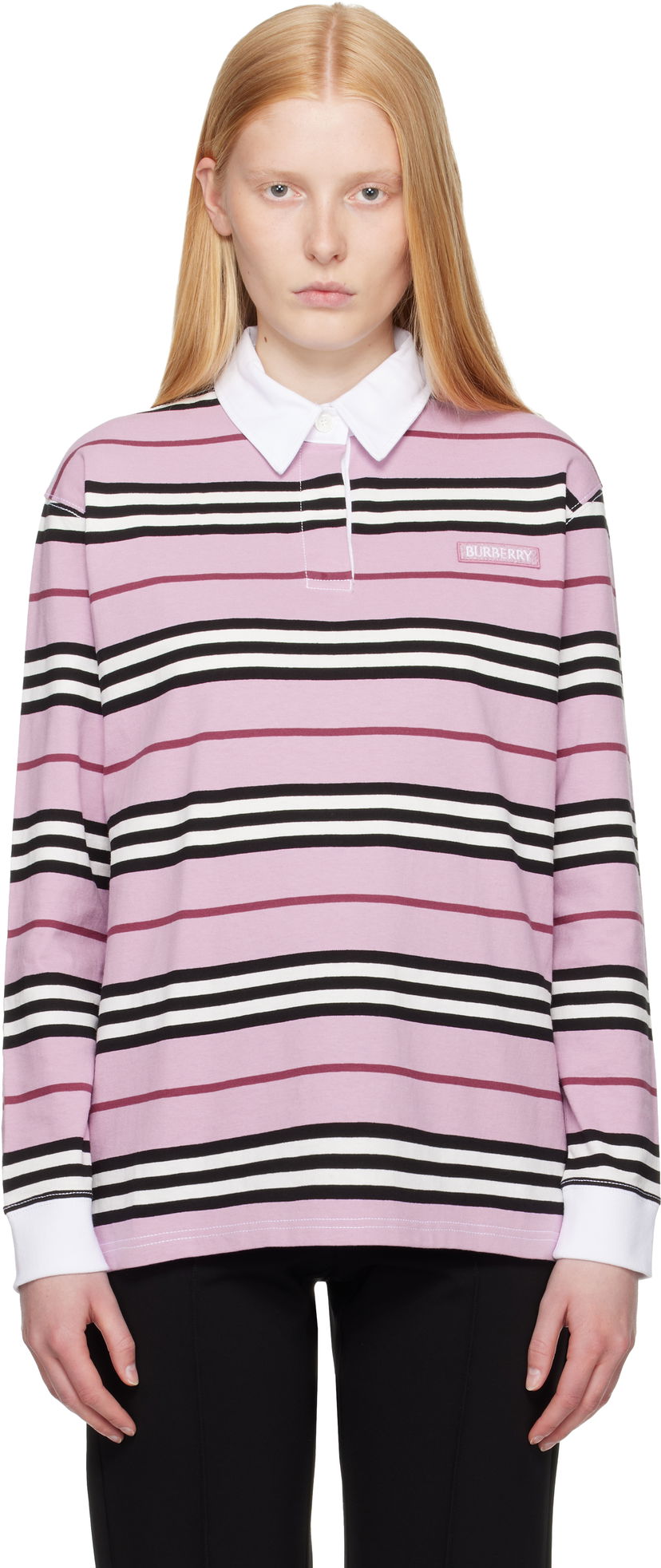 Polo majica Burberry Burberry Long Sleeve Striped Polo Roza | 8106581