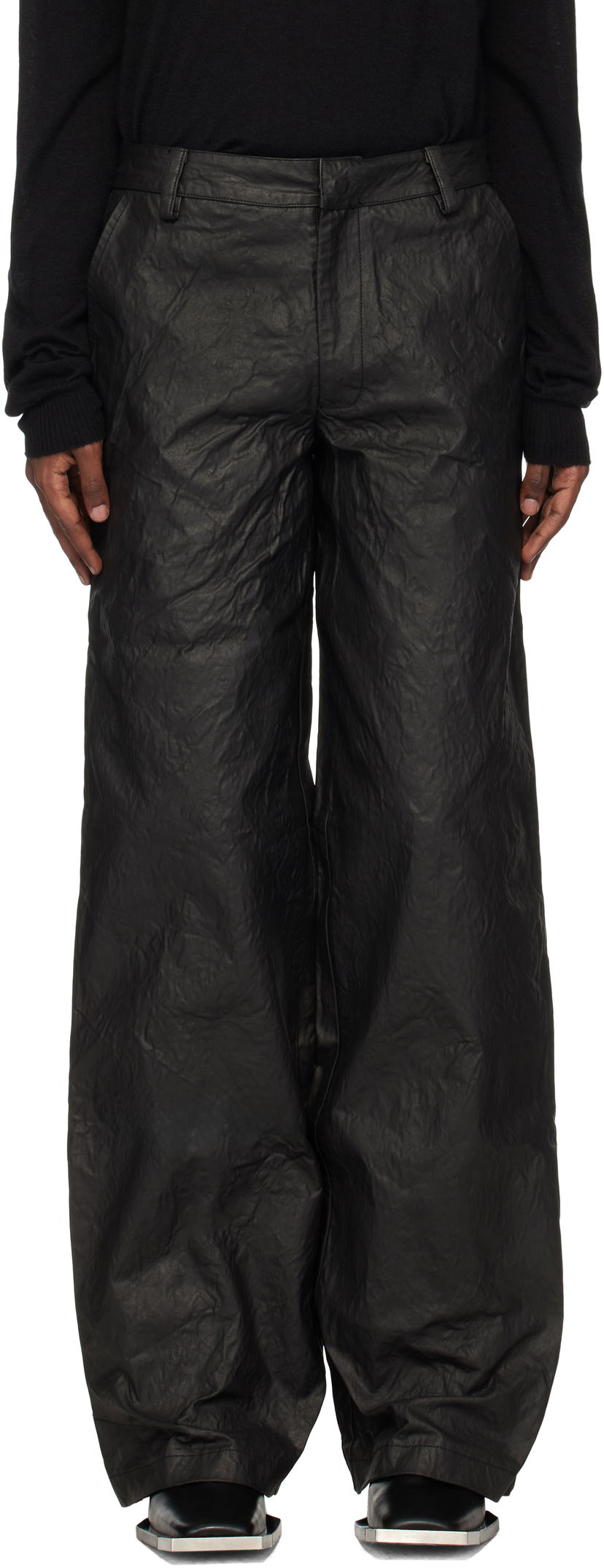 Hlače HELIOT EMIL Armada Crinkled Wide Leg Trousers Črna | AW24_M_10_178_BLK01