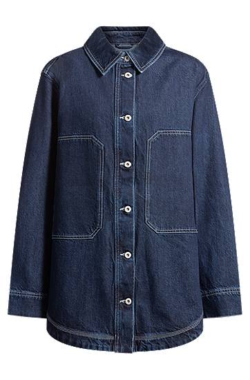 Srajce BOSS Oversized Denim Jacket with Contrast Stitching Modra | 50531741