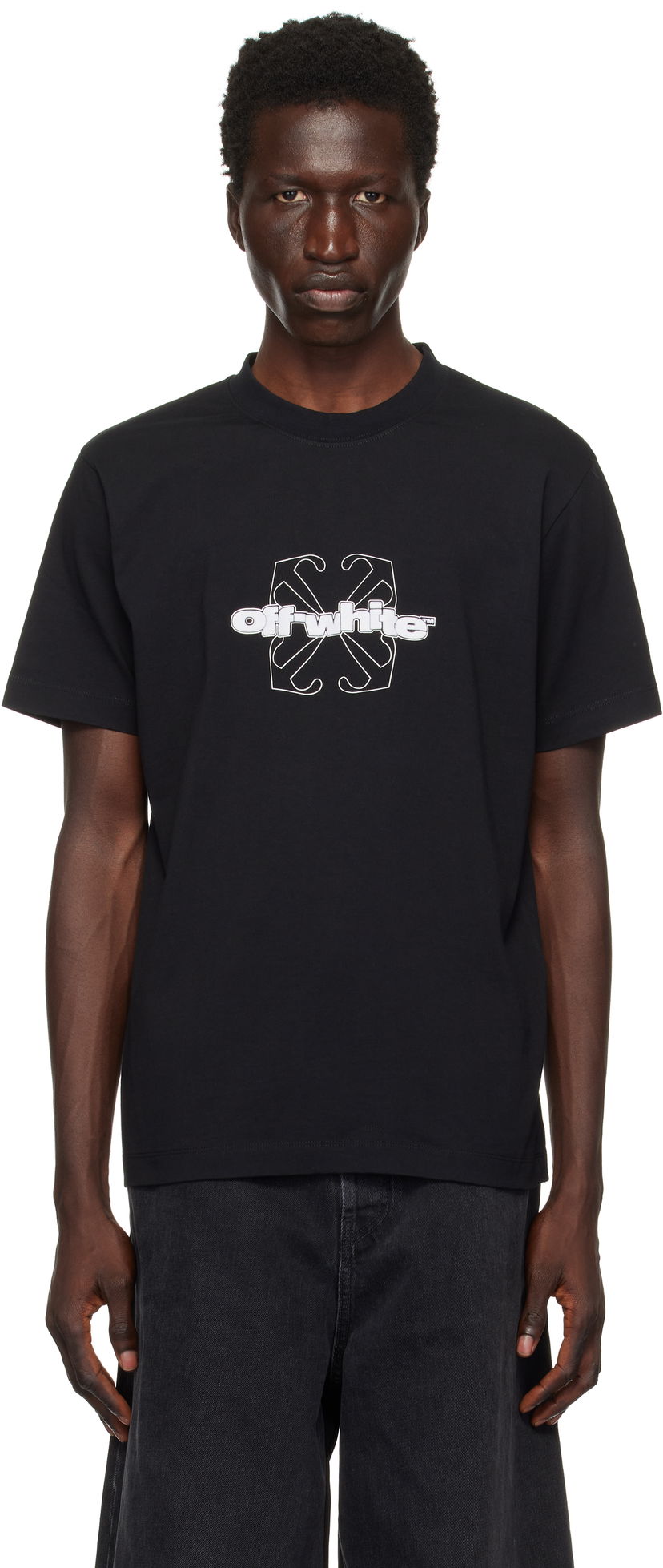 Majica Off-White Slim Flock Arrow T-Shirt Črna | OMAA027F24JER0071001