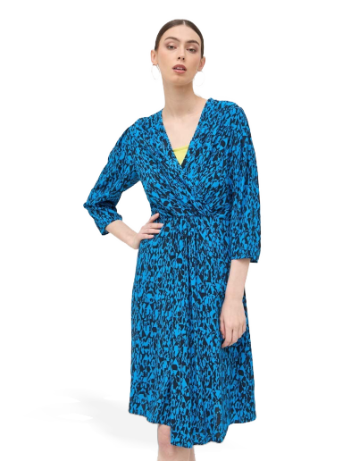 Obleke BOSS Wrap-front V-neck Dress with Seasonal Print Mornarica | 50498062