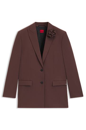 Jakna BOSS Relaxed Fit Blazer with Flower Brooch Rjava | 50544133