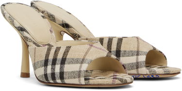 Oblačila Burberry Burberry Check Linen Blend Mews High Heel Mules Bež | 8102491, 3