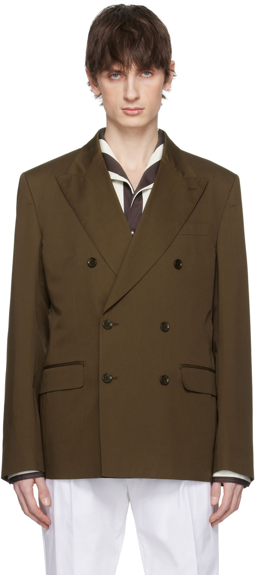 Jakna Dolce & Gabbana Dolce&Gabbana Double-Breasted Technical Gabardine Blazer Rjava | G2TV8TFUFNV