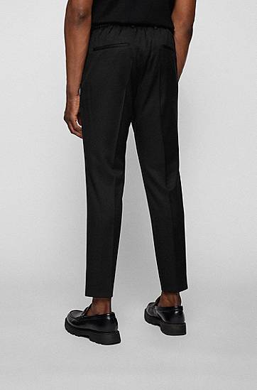 Hlače BOSS Slim-Fit Virgin-Wool Serge Trousers Črna | 50469169, 1