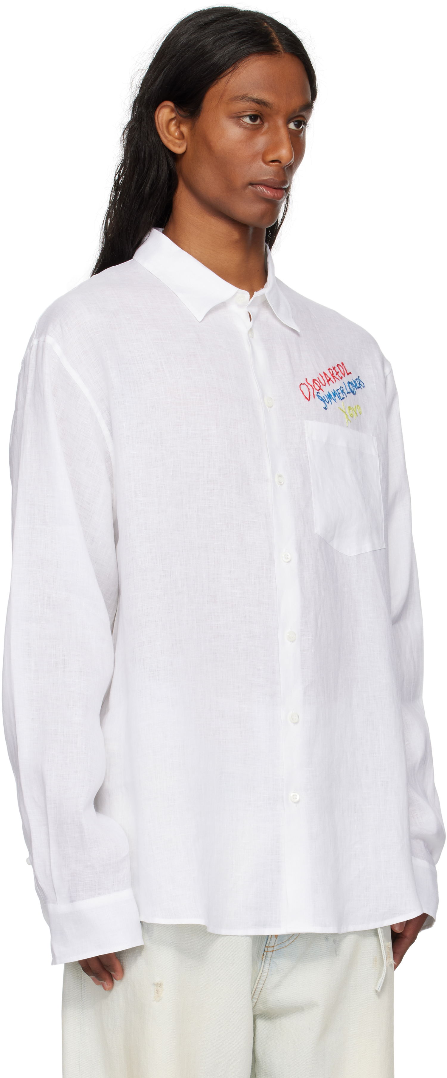 Srajce DSQUARED2 Dsquared2 'Summer Lovers' Oversized Linen Shirt Bela | S78DM0048-D35294-100, 1