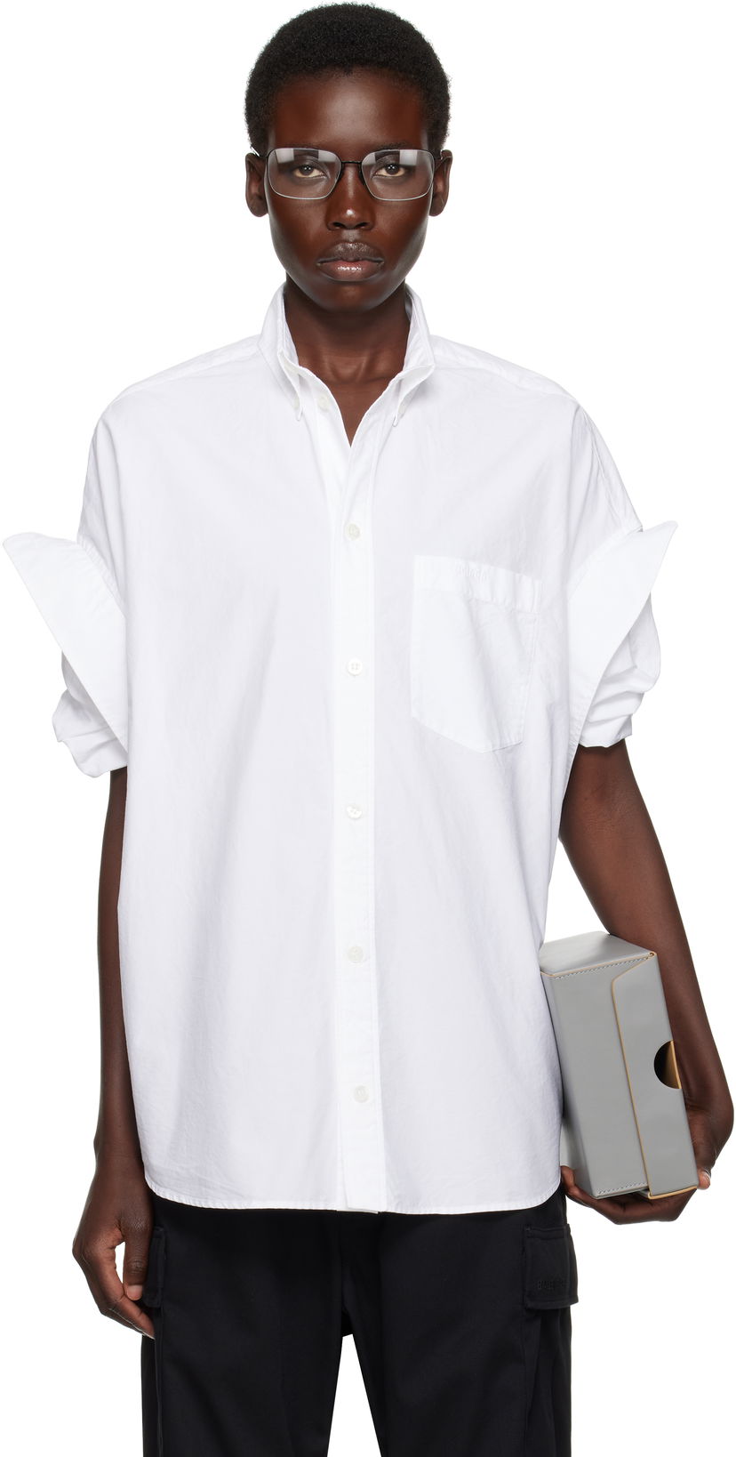 Srajce Balenciaga Balenciaga Tucked Sleeve Shirt Bela | 834033TNM60