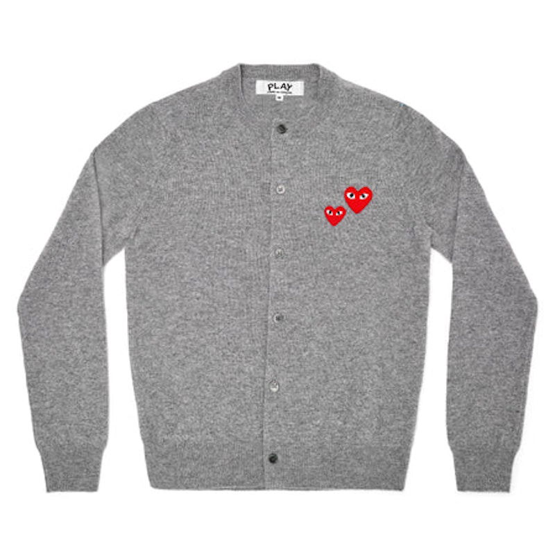 Pleteni pulover Comme des Garçons Play Double Heart Cardigan Siva | AZ-N071-051-1