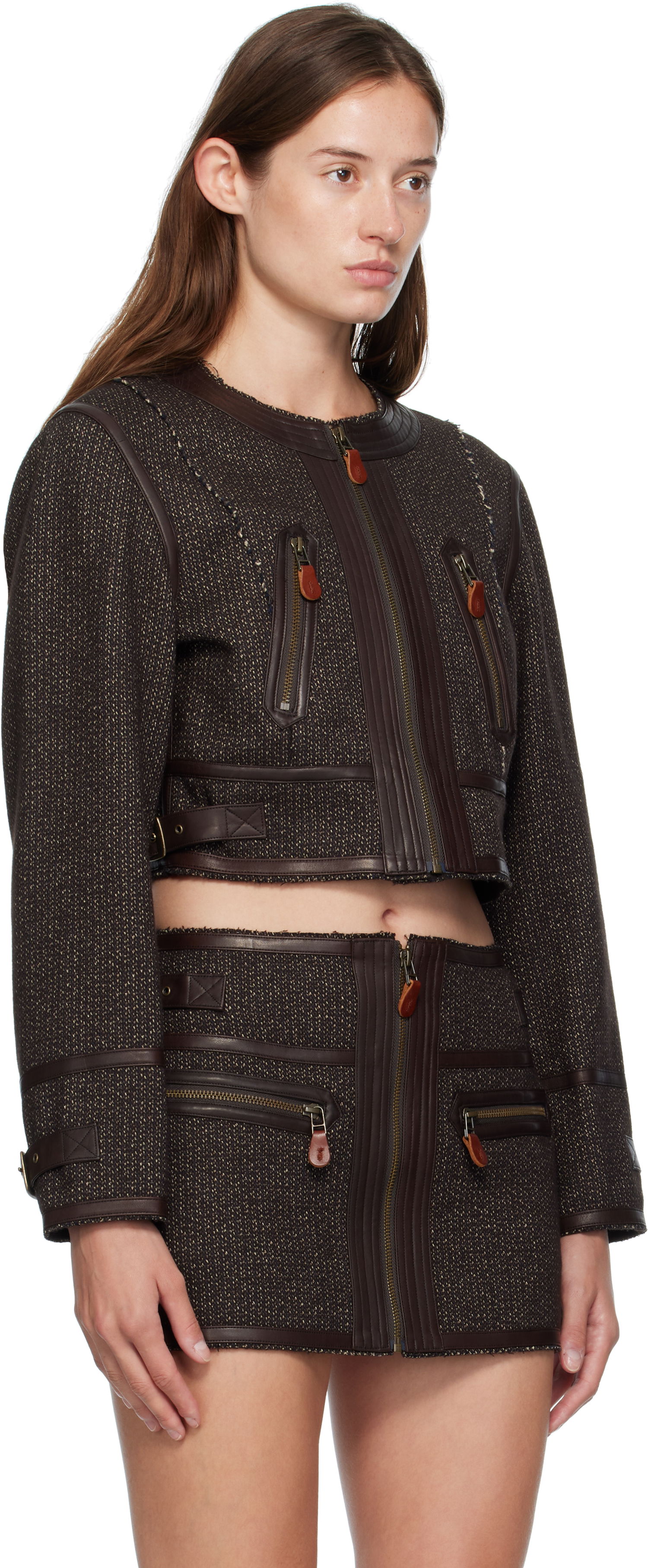 Jakna R13 R13 Stitch Detail Cropped Crewneck Jacket Rjava | R13WR449-R567A, 1