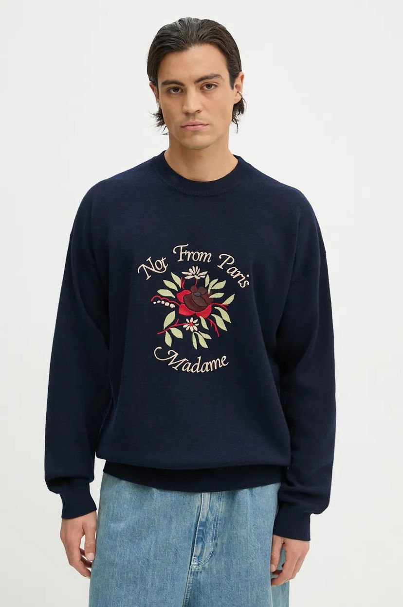 Pleteni pulover Drôle de Monsieur Embroidered Floral Graphic Sweatshirt Mornarica | E.PO162.WO007.NY