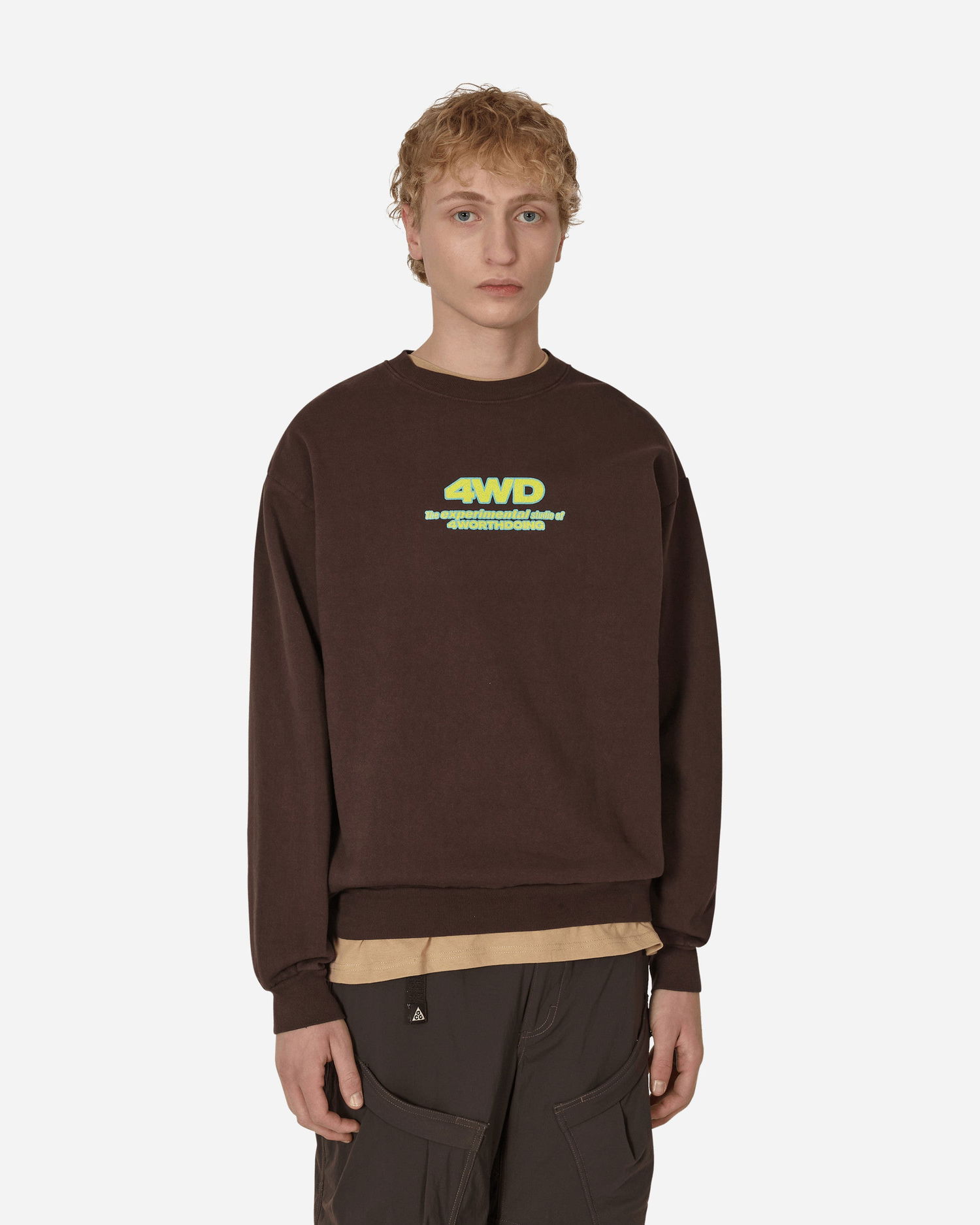 Pulover 4 WORTH DOING Experimental Studio Crewneck Sweatshirt Rjava | 4WDF22C1 CHOCOLATE, 1