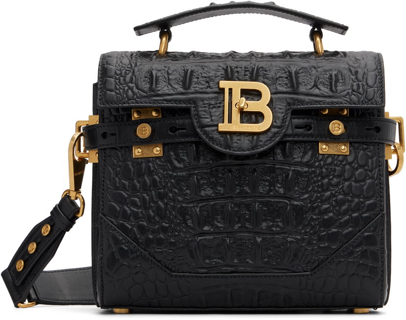 Torbica Balmain B-Buzz 23 Crocodile-Print Leather Bag Črna | FN0DB526LOBC
