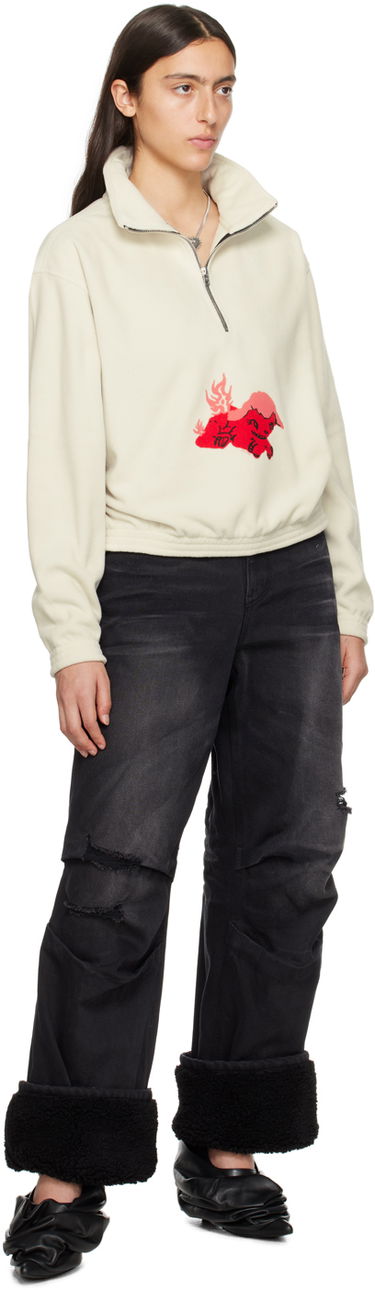 Pulover We11done Pony Fleece Half-Zip Sweatshirt Bela | WD-TS3-23-893-U-WH, 3