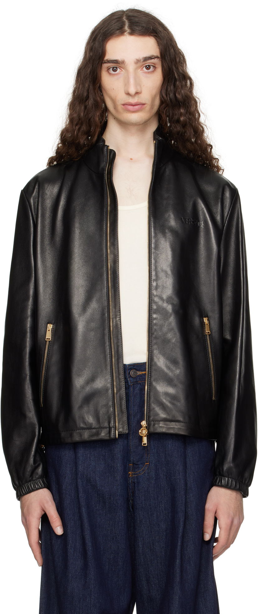 Jakna Versace Versace Plongé Leather Jacket Črna | 1019606_1A14141