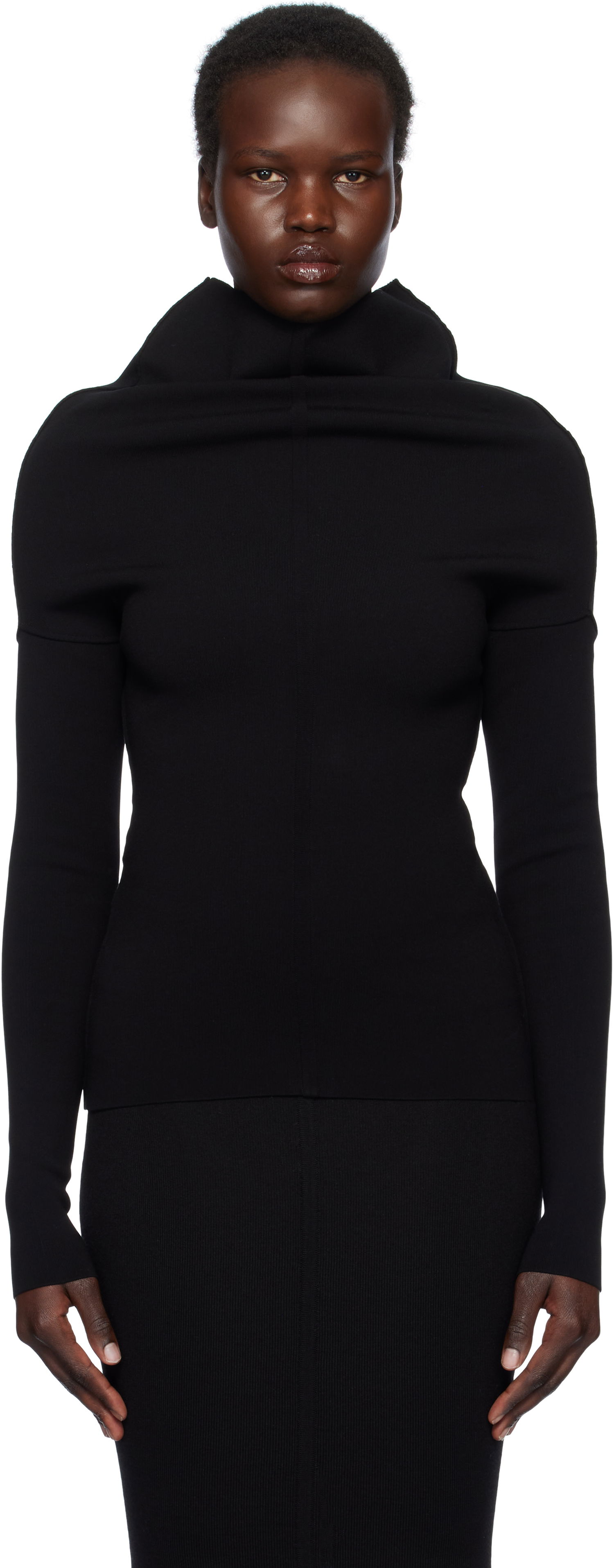 Pleteni pulover Rick Owens Rick Owens Hollywood Draped Long Sleeve Turtleneck Top Črna | RP01E7690 KST, 0