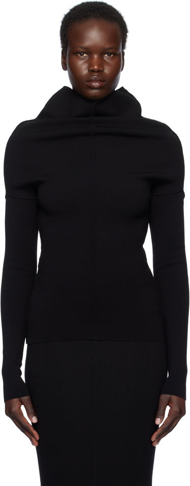 Pleteni pulover Rick Owens Rick Owens Hollywood Draped Long Sleeve Turtleneck Top Črna | RP01E7690 KST, 0