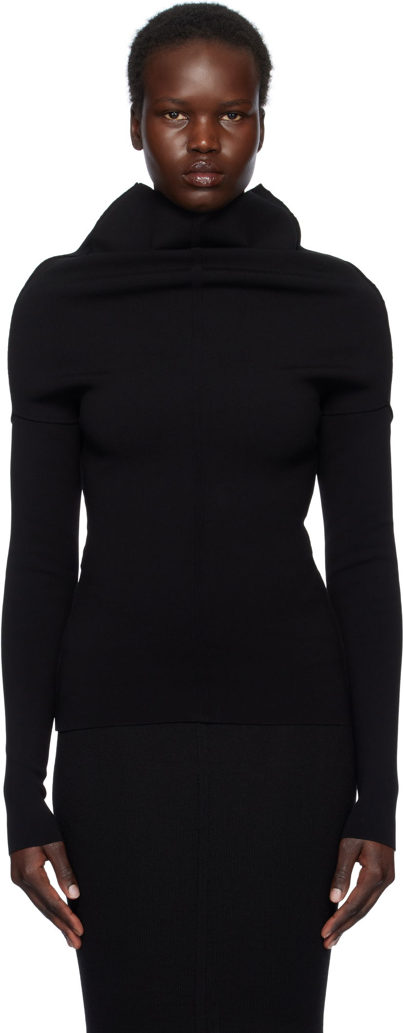 Pleteni pulover Rick Owens Rick Owens Hollywood Draped Long Sleeve Turtleneck Top Črna | RP01E7690 KST