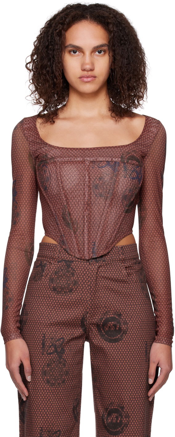 Krop-top Miaou Miaou Maude Long Sleeve Corset Top Rjava | 7065PM1ATL