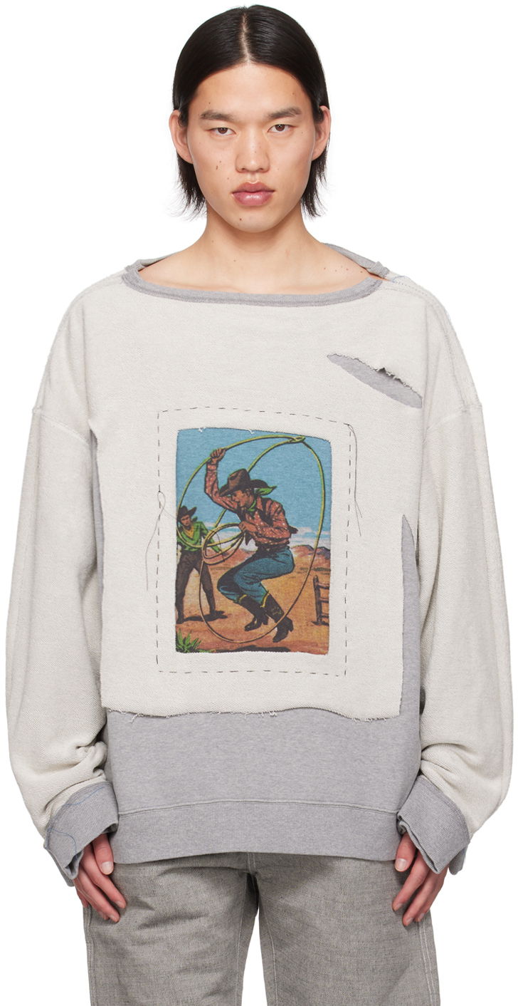 Pulover Maison Margiela Maison Margiela Layered Cowboy Print Sweatshirt Siva | S50GU0213 S25614