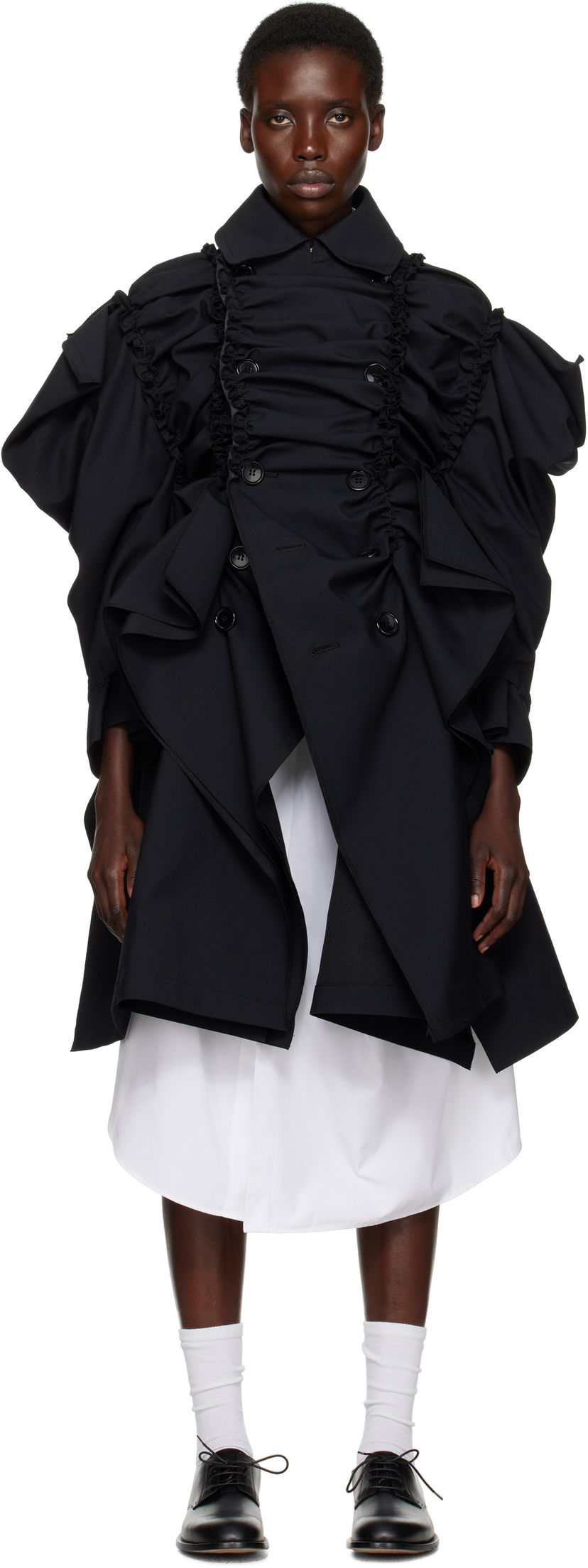 Trenčkot Comme des Garçons Comme Des Garçons Yarn Dyed Wool Polyester Coat Črna | TO-C004-051