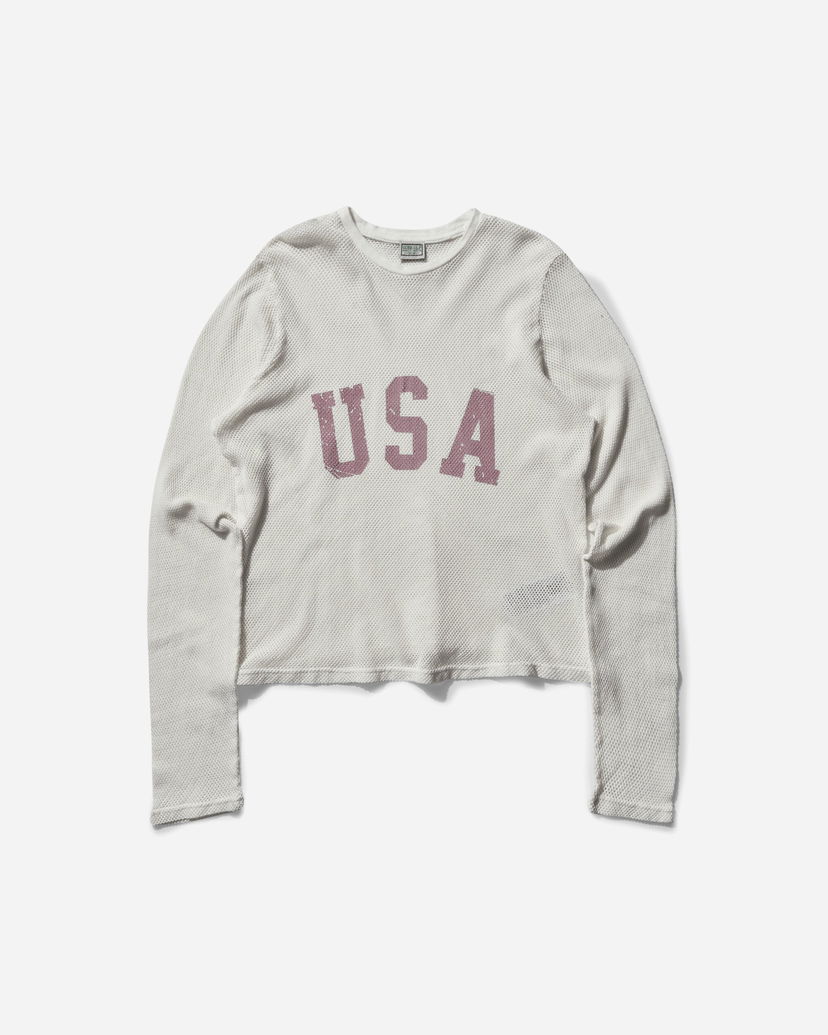 Krop-top GUESS Logo Mesh Longsleeve T-shirt Bela | M4BP03KC4H0 PWMU