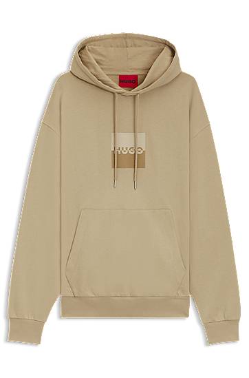 Pulover BOSS HUGO Relaxed-Fit Cotton Terry Hoodie with Split Logo Bež | 50542787
