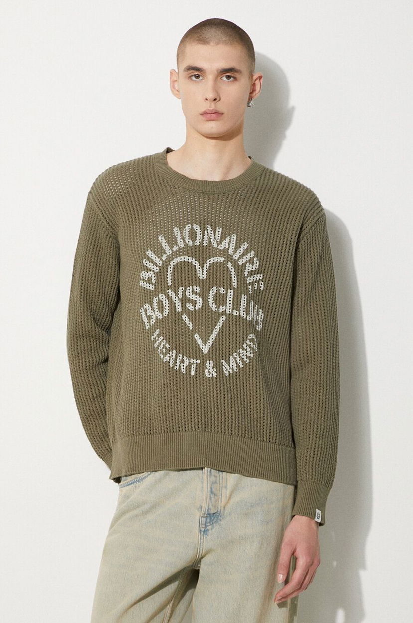 Pleteni pulover BILLIONAIRE BOYS CLUB Billionaire Boys Club Heart & Mind Stencil Logo Jumper Zelena | B24224