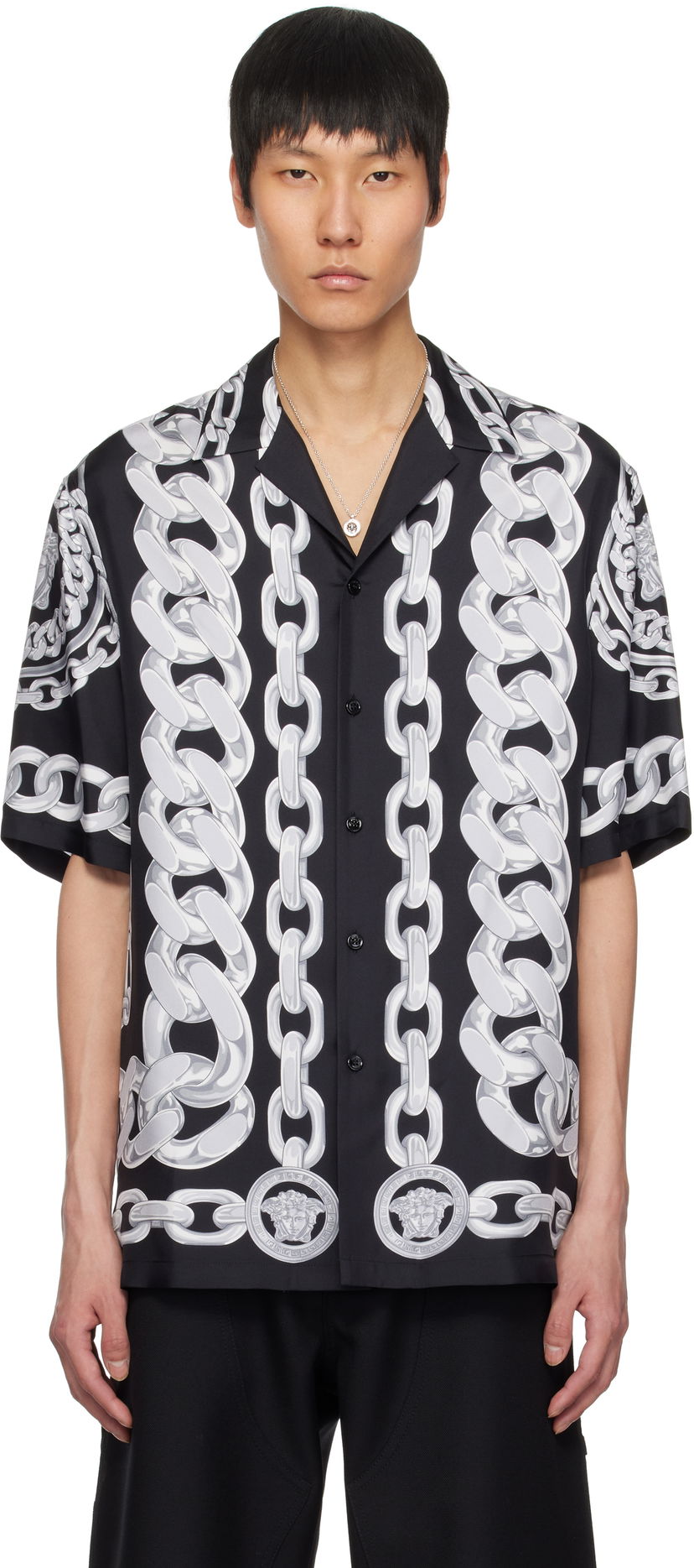 Srajce Versace Versace Medusa Chains Silk Shirt Črna | 1003926_1A13397