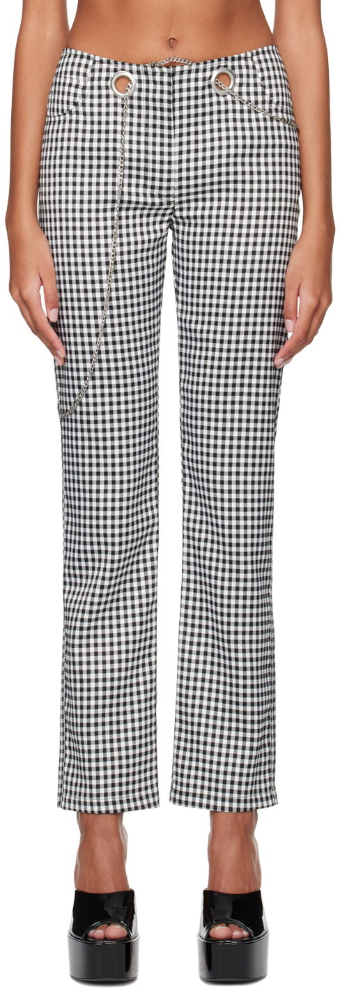 Hlače Miaou Miaou Tommy Gingham Trousers with Chain Črna | 1004GINOND