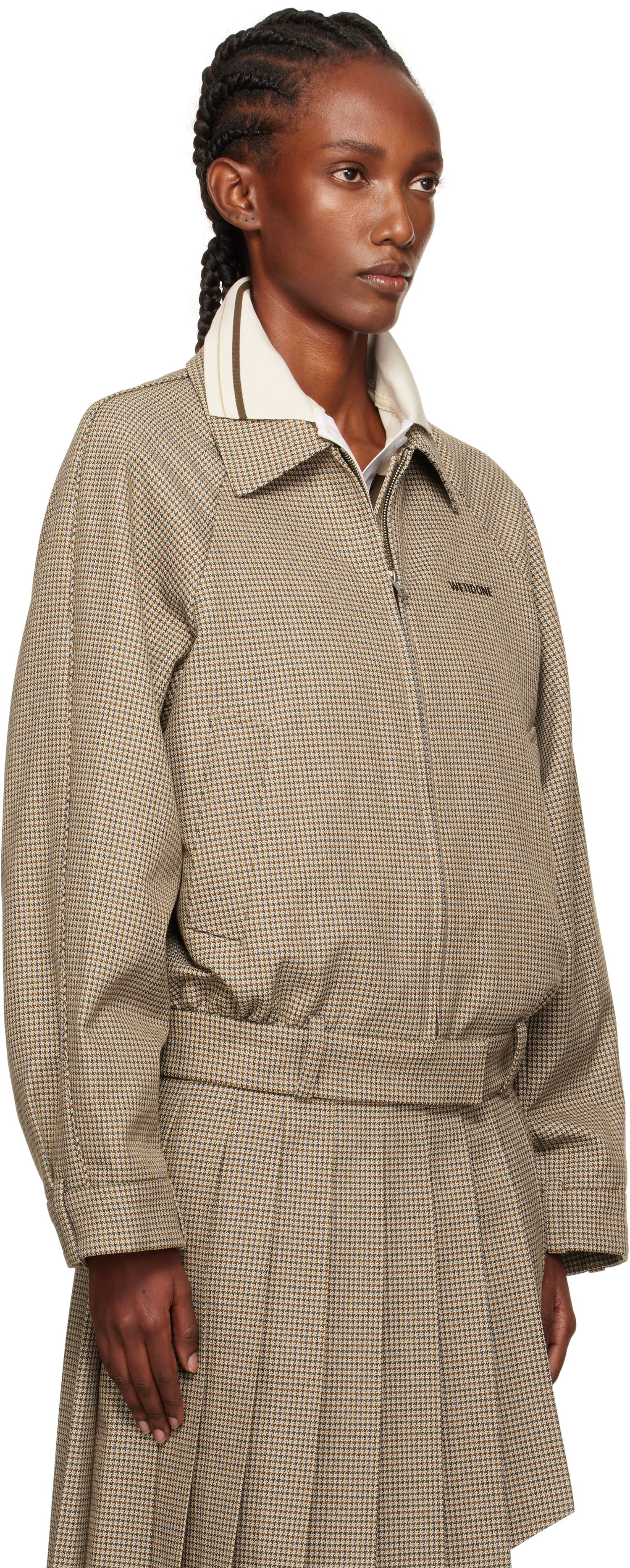 Jakna We11done Polo Collar Micro Checked Zip Jacket Bež | WD-JK2-25-012-W-BG, 1