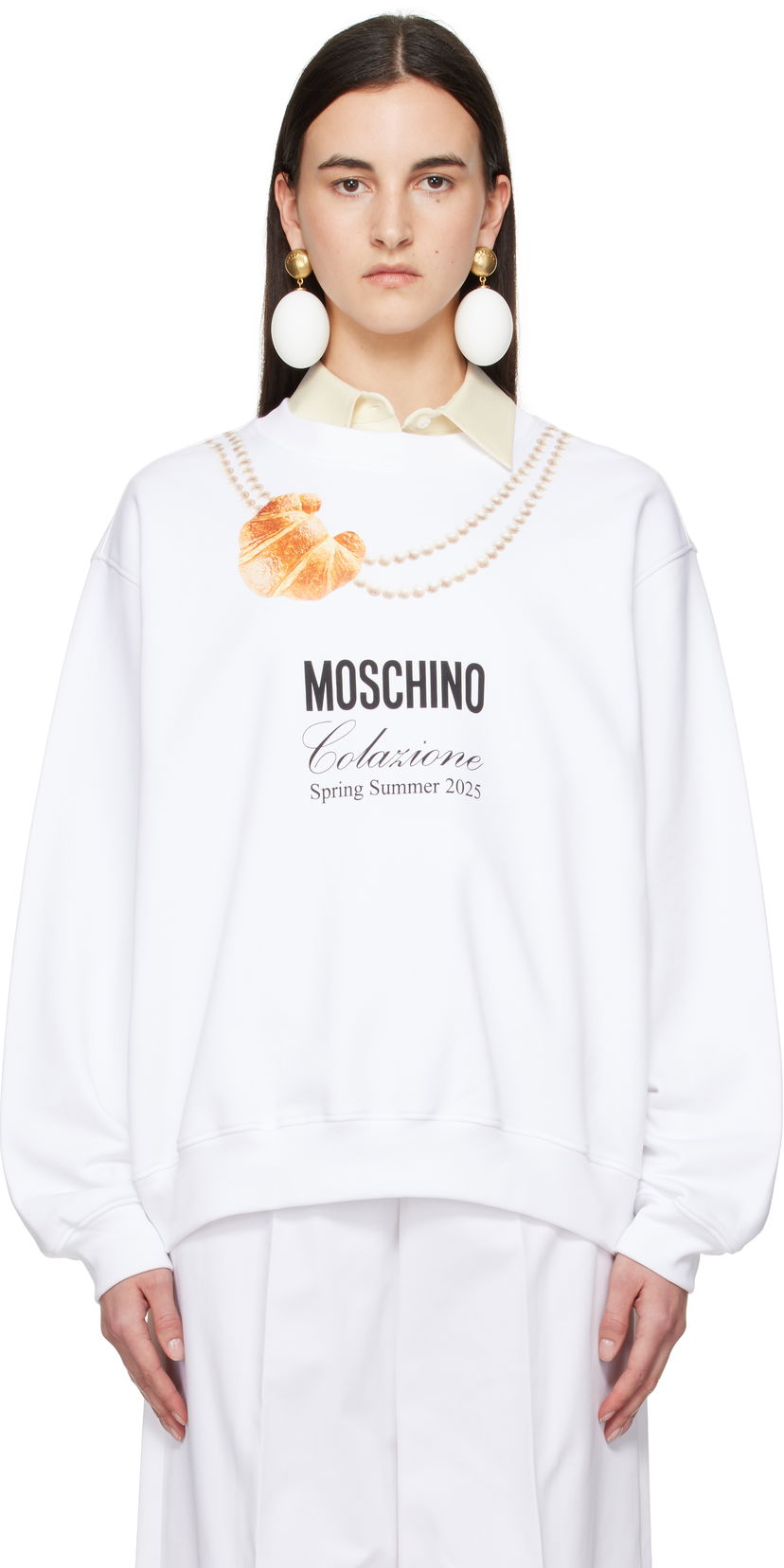 Pleteni pulover Moschino Moschino Breakfast Sweatshirt Bela | A170705281001
