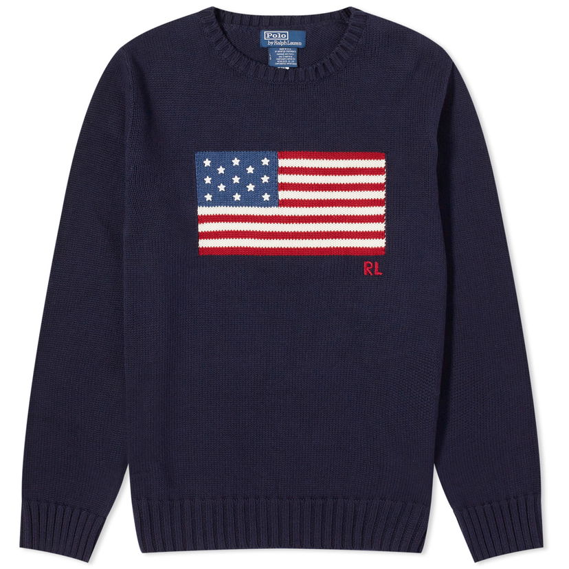 Pleteni pulover Polo by Ralph Lauren Flag Intarsia Crewneck Mornarica | 710718281006