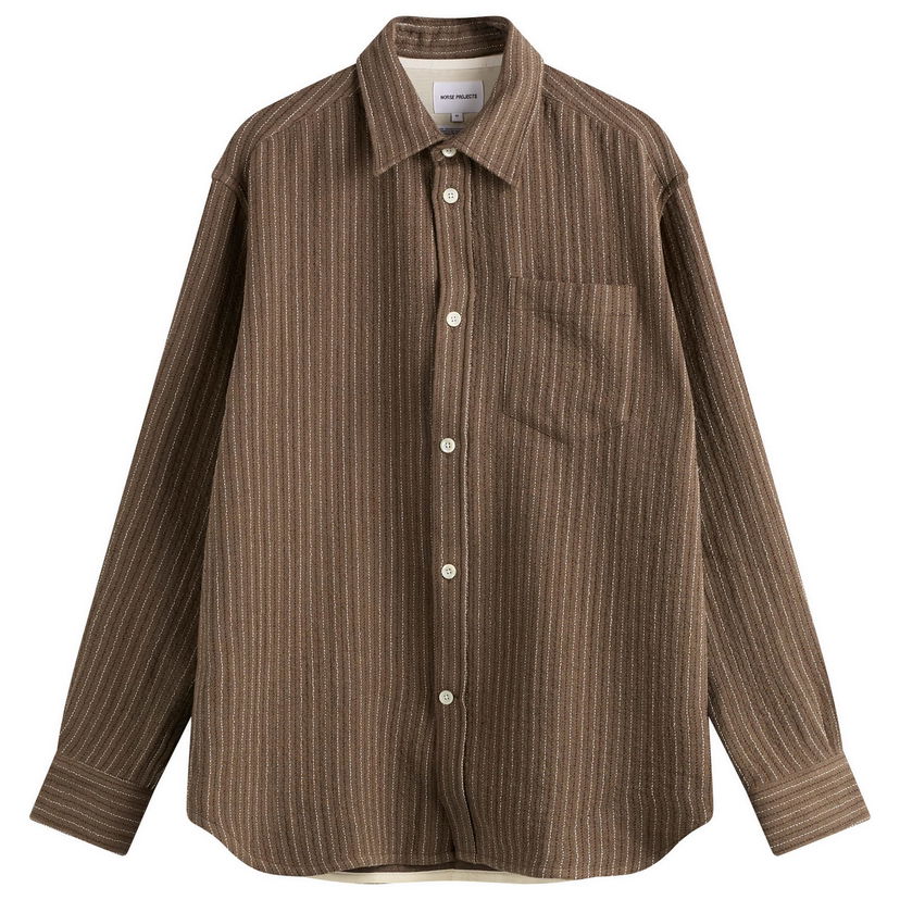 Srajce NORSE PROJECTS Oversized Wool Stripe Shirt, Size Large Rjava | N40-0847-9024