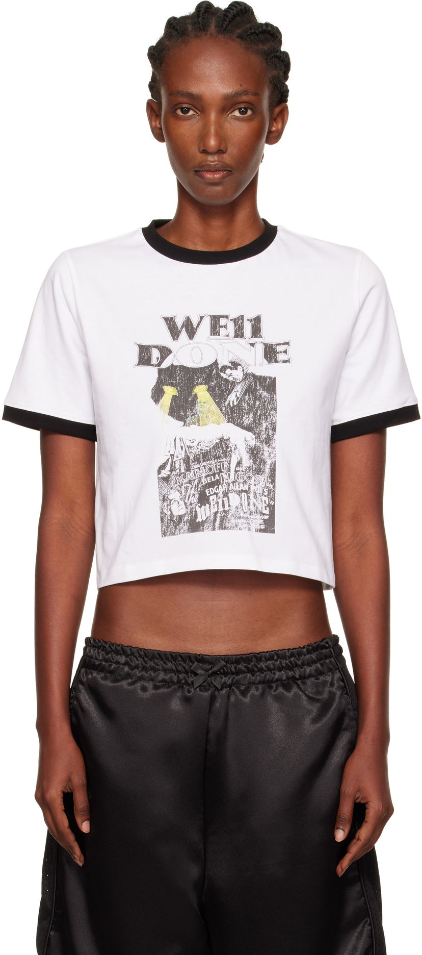 Majica We11done We11done Poster Graphic Cropped Ringer T-Shirt Bela | WD-TT2-25-776-W-WH
