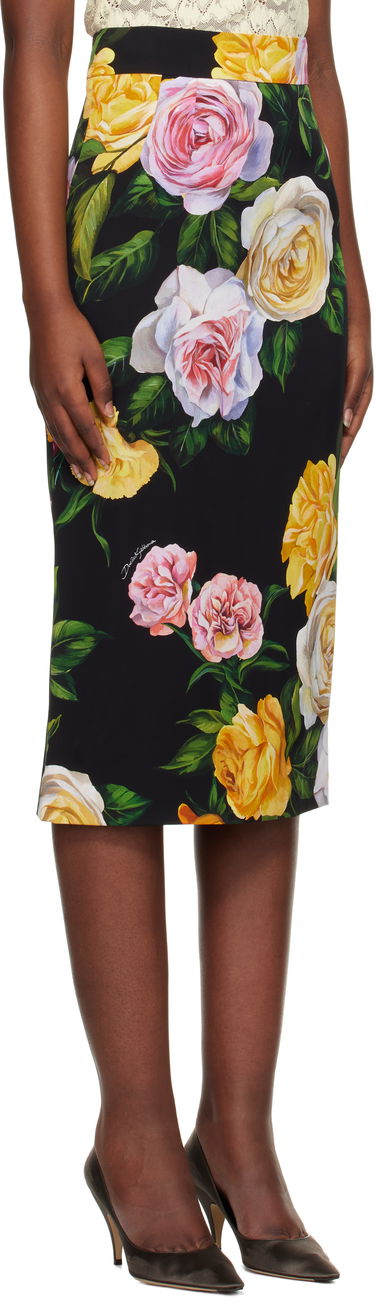 Krila Dolce & Gabbana Dolce&Gabbana Peony & Rose-Print Midi Skirt Črna | F4B6UT FSA7B, 1