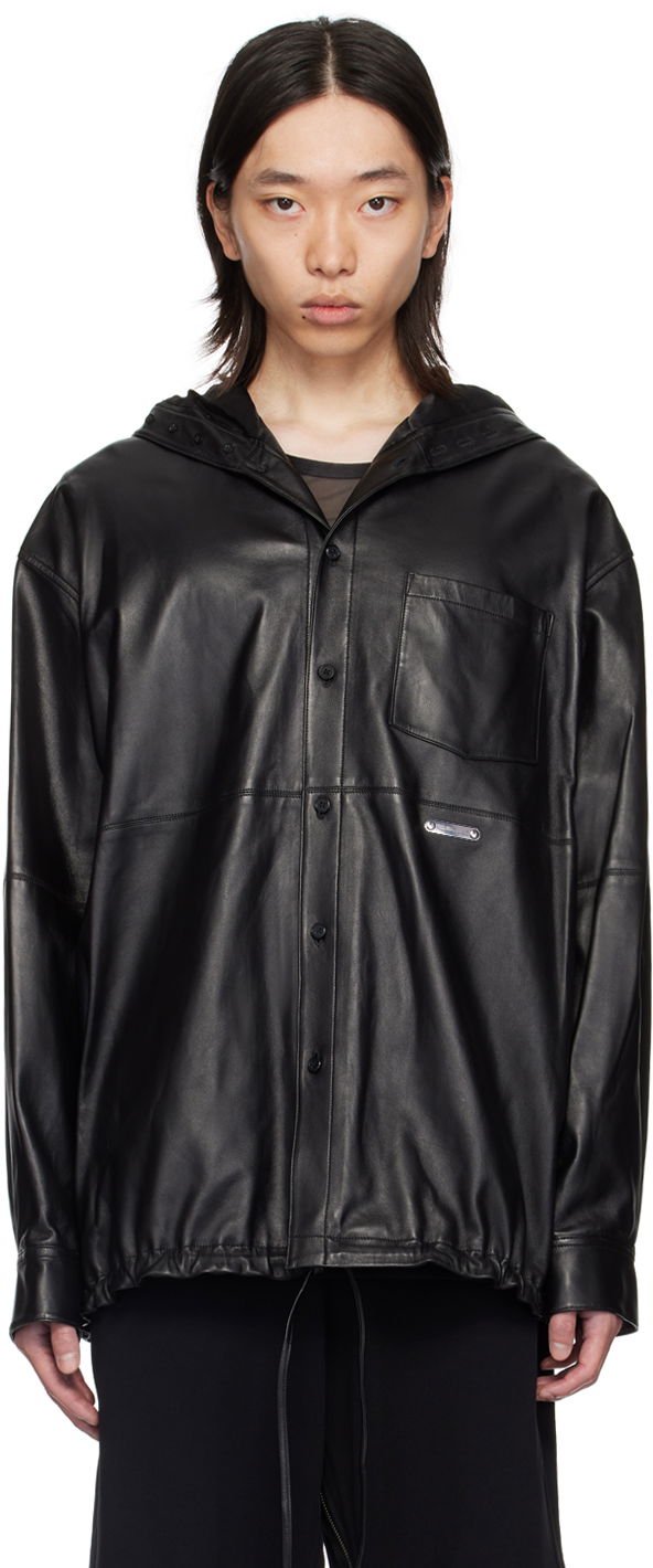 Jakna Helmut Lang Hooded Leather Shirt Jacket Črna | O05HM595