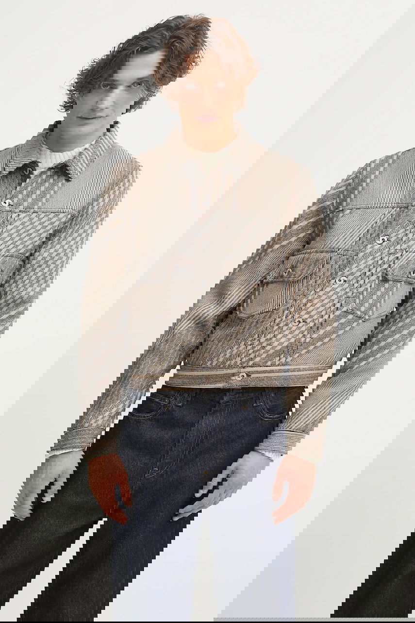 Jakna KENZO Kenzo Diagonal Stripe Slim Pleated Trucker Jacket Bež | FF65VE3029IO, 0