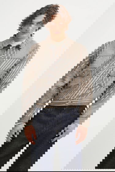 Jakna KENZO Kenzo Diagonal Stripe Slim Pleated Trucker Jacket Bež | FF65VE3029IO, 0