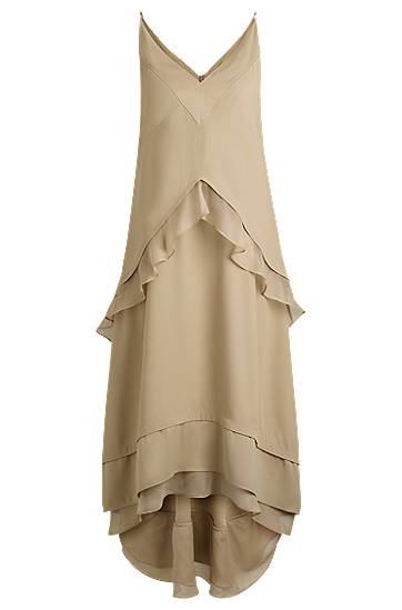 Obleke BOSS Layered Satin Dress with Silk Inserts Bež | 50542856