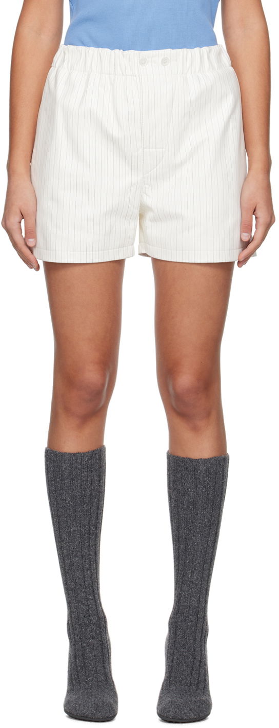 Kratke hlače Bottega Veneta Striped Leather Shorts Bela | 771089 V2S70