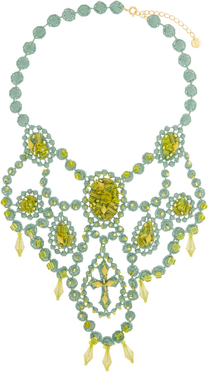 Ogrlica UNDERCOVER UNDERCOVER Crochet Crystal Bib Necklace Zelena | UC1E1N02